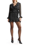 Bardot Polka Dot Frill Ruffle Long Sleeve Minidress In Black