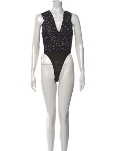 Pre-owned Bardot Polka Dot Print V-neck Bodysuit W/ Tags In White