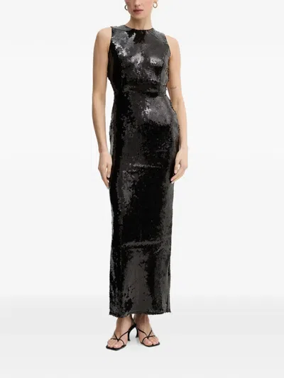 Bardot Portia Sequin Sleeveless Maxi Dress In Black