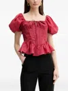 Bardot Puff-sleeve Corset Top In Red