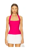 Bardot Raya Linen Halter Top In Hot Pink