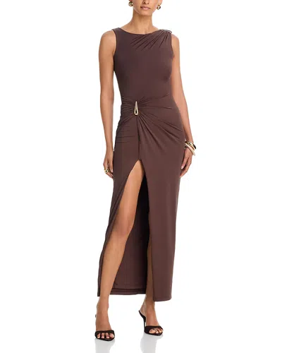 Bardot Reed Gold Detail Maxi Dress In Brown
