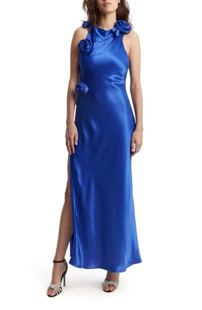 Bardot Women's Reese Metallic Taffeta Maxi Dress In Cobalt