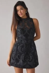 Bardot Relia Embroidered Jacquard Tulle Hourglass Mini Dress In Black, Women's At Urban Outfitters In Black