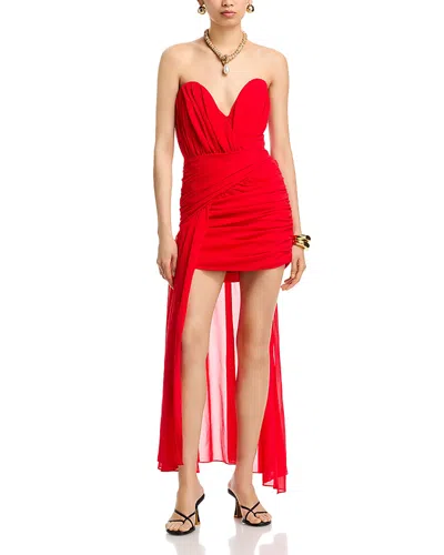 Bardot Remalia Chiffon Strapless Draped Mini Dress In Red