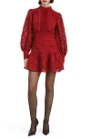 Bardot Remy Long Sleeve Floral Lace Minidress In Deep Red