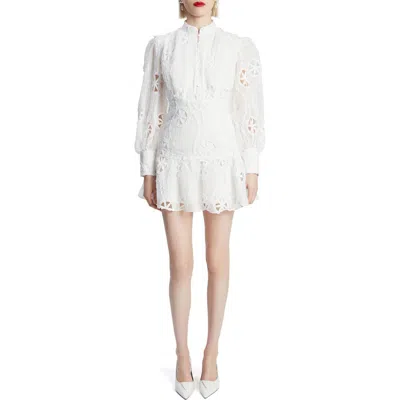 Bardot Remy Long Sleeve Floral Lace Minidress In Orchid White