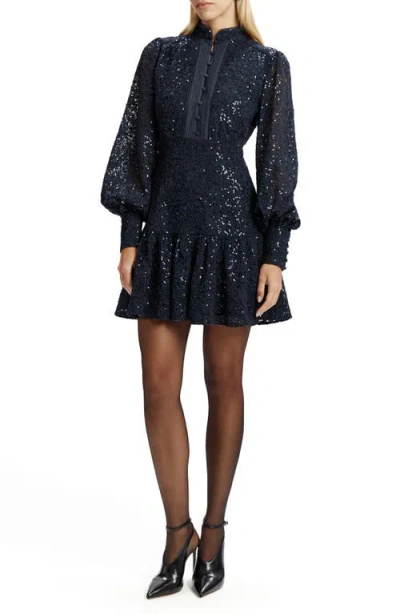 Bardot Remy Sequin-embellished Ruffled-detail Mini Dress In Blue