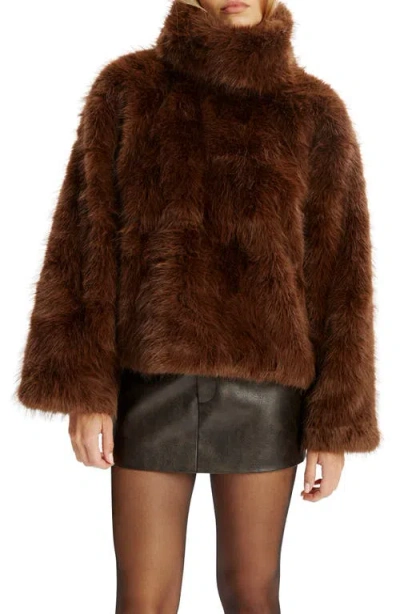 Bardot Renata Faux Fur Turtleneck In Brown