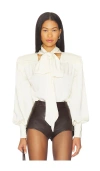 Bardot Revana Satin Tie Neck Blouse In White