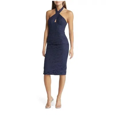 Bardot Riviera Lace Crisscross Corset Midi Dress In Navy In Blue