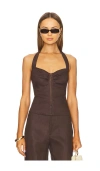 Bardot Rixton Linen Halter Top In Chocolate