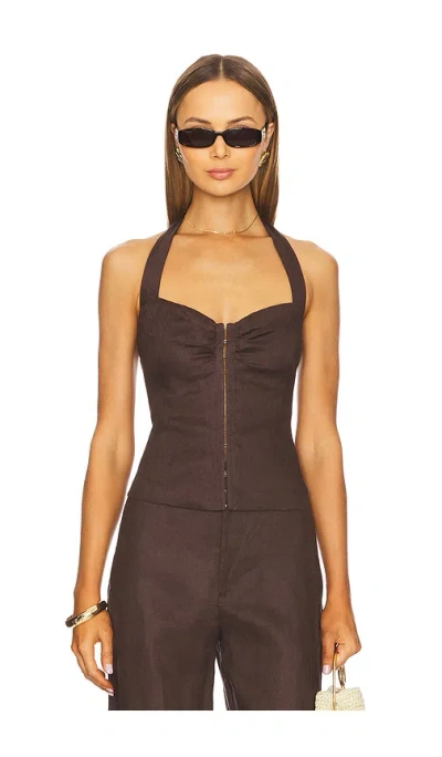Bardot Rixton Linen Halter Top In Chocolate