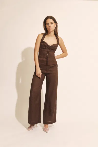 Bardot Rixton Linen Halter Top In Chocolate