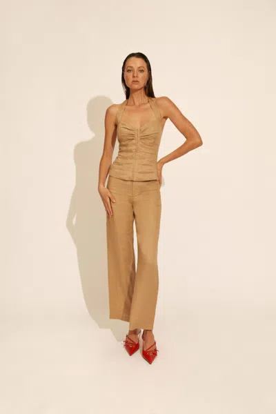 Bardot Rixton Linen Halter Top In Latte