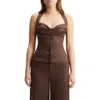 Bardot Rixton Smocked Linen Halter Top In Chocolate