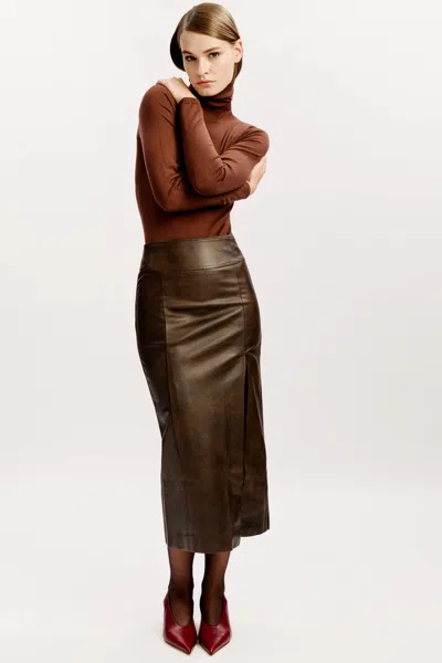 Bardot Roll Neck Knit Body In Chocolate