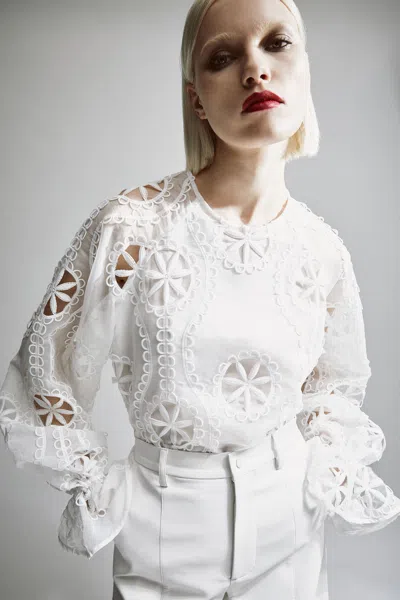 Bardot Embroidered-pattern Blouse In White