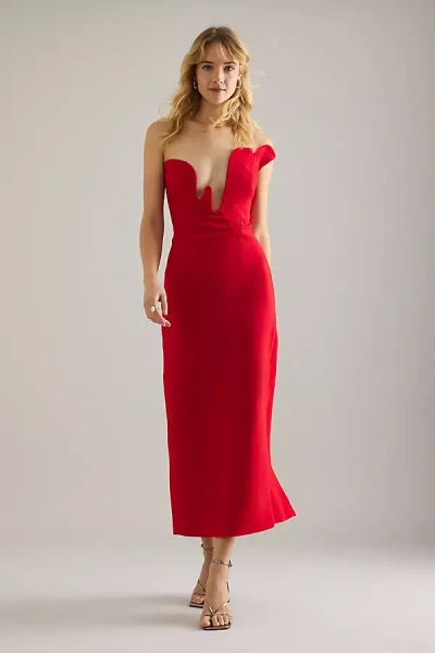 Bardot Rosalyn Strapless Plunge Midi Dress In Red