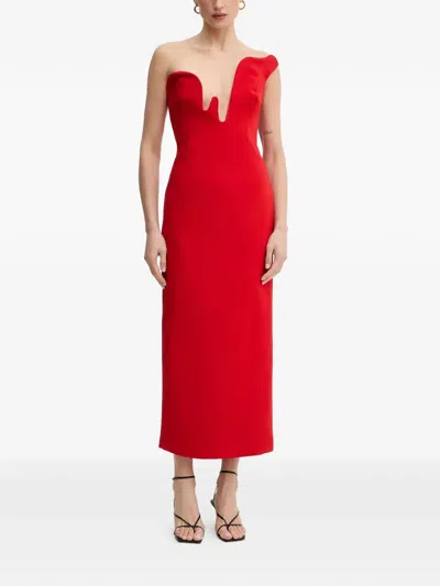Bardot Rosalyn Strapless V-neck Midi Dress In Red