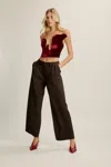 Bardot Rosalyn Strapless Velour Top In Burgundy