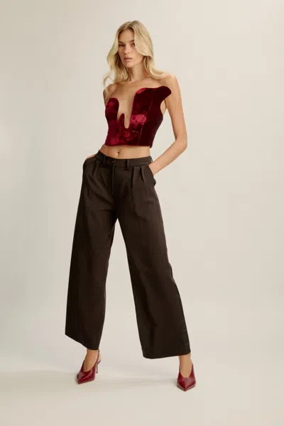 Bardot Rosalyn Strapless Velour Top In Burgundy