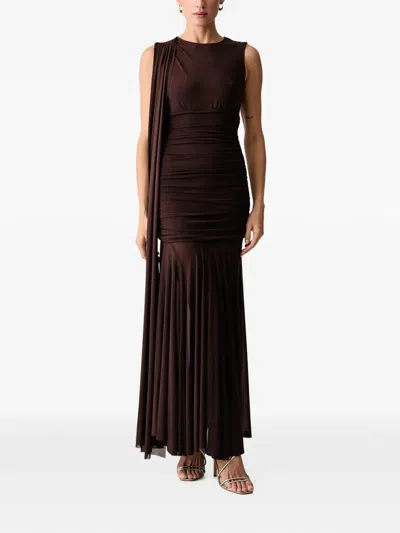 Bardot Ruched Draped-detail Maxi Dress In Brown