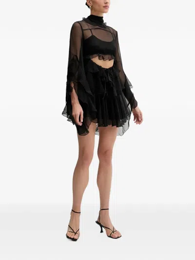 Bardot Ruffled Cutout Mini Dress In Black