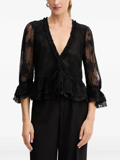 Bardot Ruffled Laced Top In Black