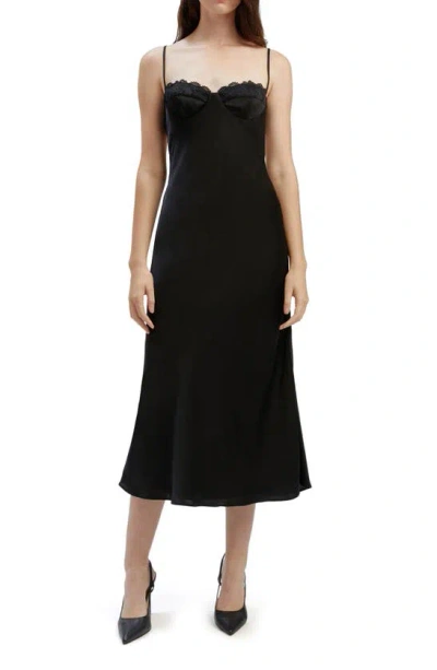 Bardot Sabina Lace Trim Cocktail Midi Slipdress In Black