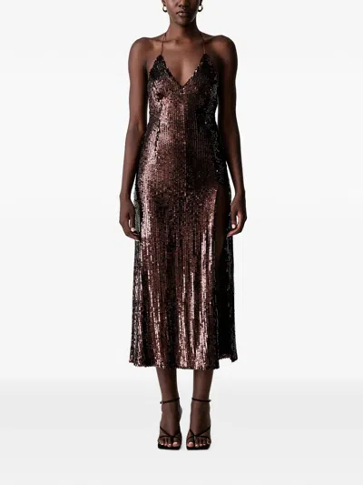 Bardot Santina Sequin-embellished Side-slit Midi Dress In Brown