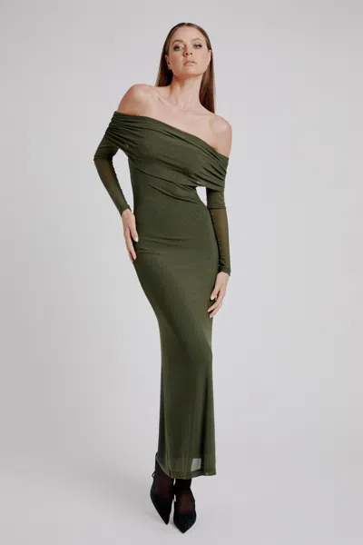 Bardot Saphia Mesh Maxi Dress In Khaki