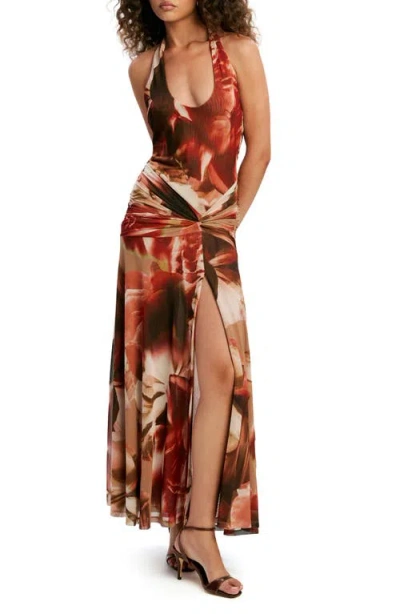 Bardot Sariba Halter Neck Mesh Maxi Dress In Multi