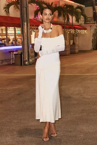 Bardot Selina Off-shoulder Mesh Midi Dress In White