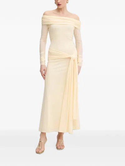 Bardot Selina Off-shoulder Ruched-detail Maxi Dress In White
