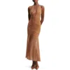 Bardot Sephera Halter Neck Mesh Midi Dress In Chestnut