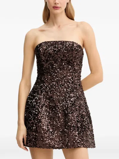 Bardot Sequin-embellished Strapless Mini Dress In Brown