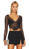 Bardot Sequin Mesh Corset Top In Black