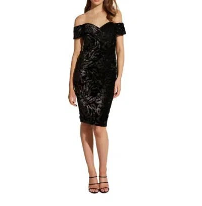 Bardot Sequin Velvet Off The Shoulder Midi Dress In Black