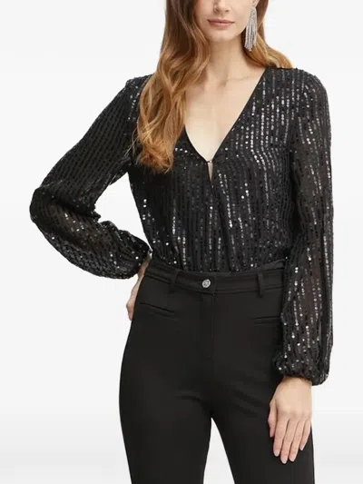 Bardot Sequin-embellished Long-sleeve Top In Black