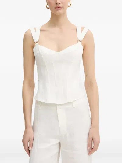 Bardot Serafina Corset-style Buckled-strap Top In White