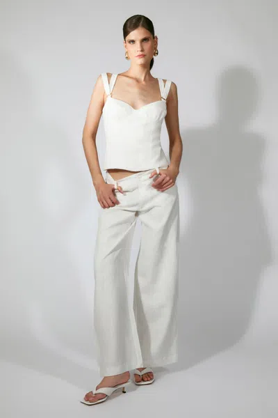 Bardot Serafina Linen Mid Rise Pant In White