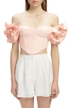 Bardot Sigma Off The Shoulder Corset Crop Top In Soft Pink