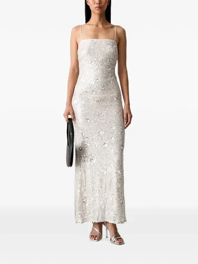 Bardot Sinclaire Sequin-embellished Floral-motif Maxi Dress In Silver