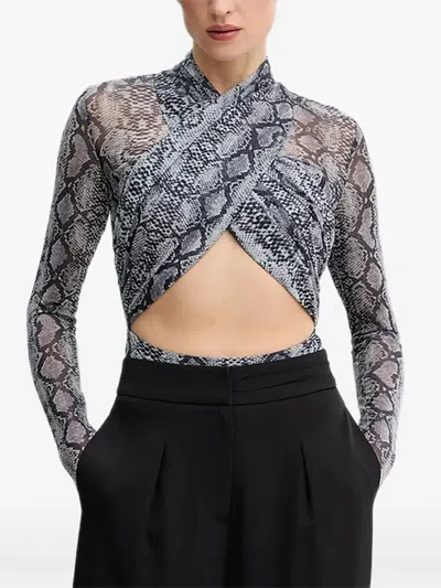 Bardot Snake-print Long-sleeves Bodysuit In Multi