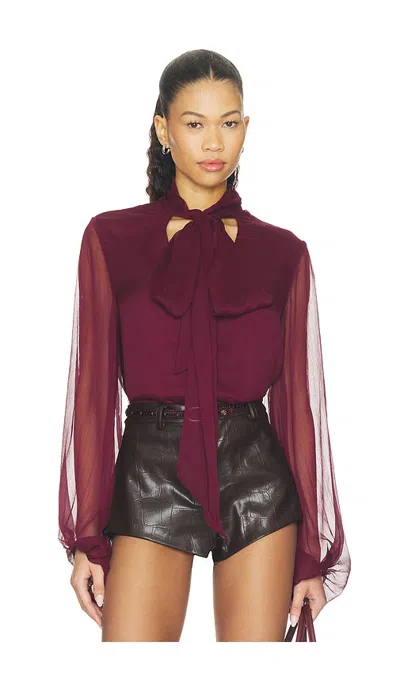 Bardot Solace Tie Front Blouse In Deep Plum