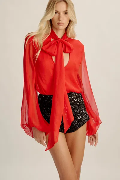 Bardot Solace Tie Front Blouse In Red