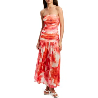 Bardot Solana Blurred Floral Drop Waist Mesh Maxi Dress In Multi