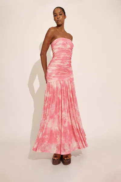 Bardot Solana Blurred Floral Drop Waist Mesh Maxi Dress In Pink Flora