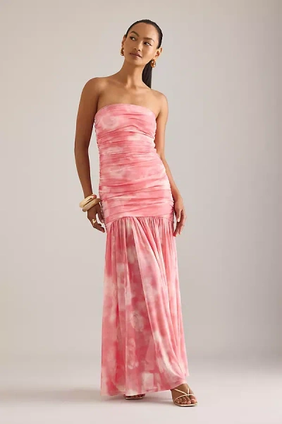 Bardot Solana Blurred Floral Drop Waist Mesh Maxi Dress In Pink Flora